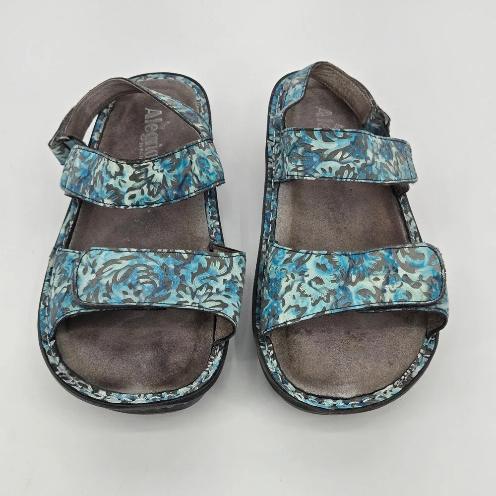 Alegria Verona Blue Floral Slingback Comfort Sandal Shoes Women Size 41 US 10